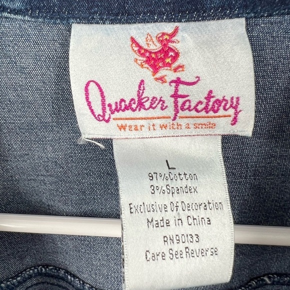 Quacker factory blue jeans shirt bedazzled size L vintage - Picture 3 of 8